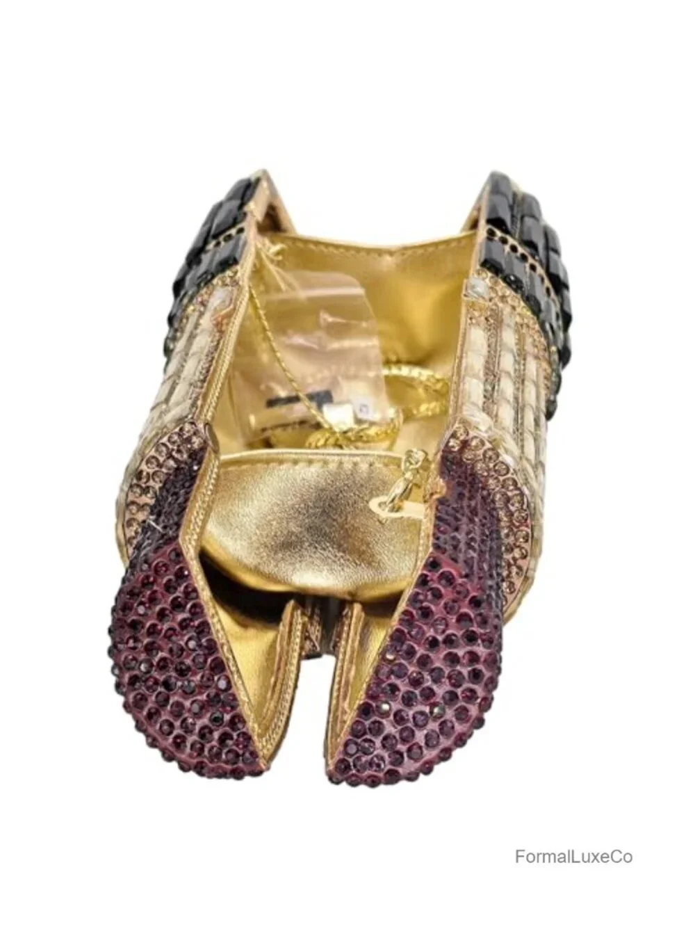 Crystal 3D Lipstick Shape Evening Clutch Purse With Chain Strap